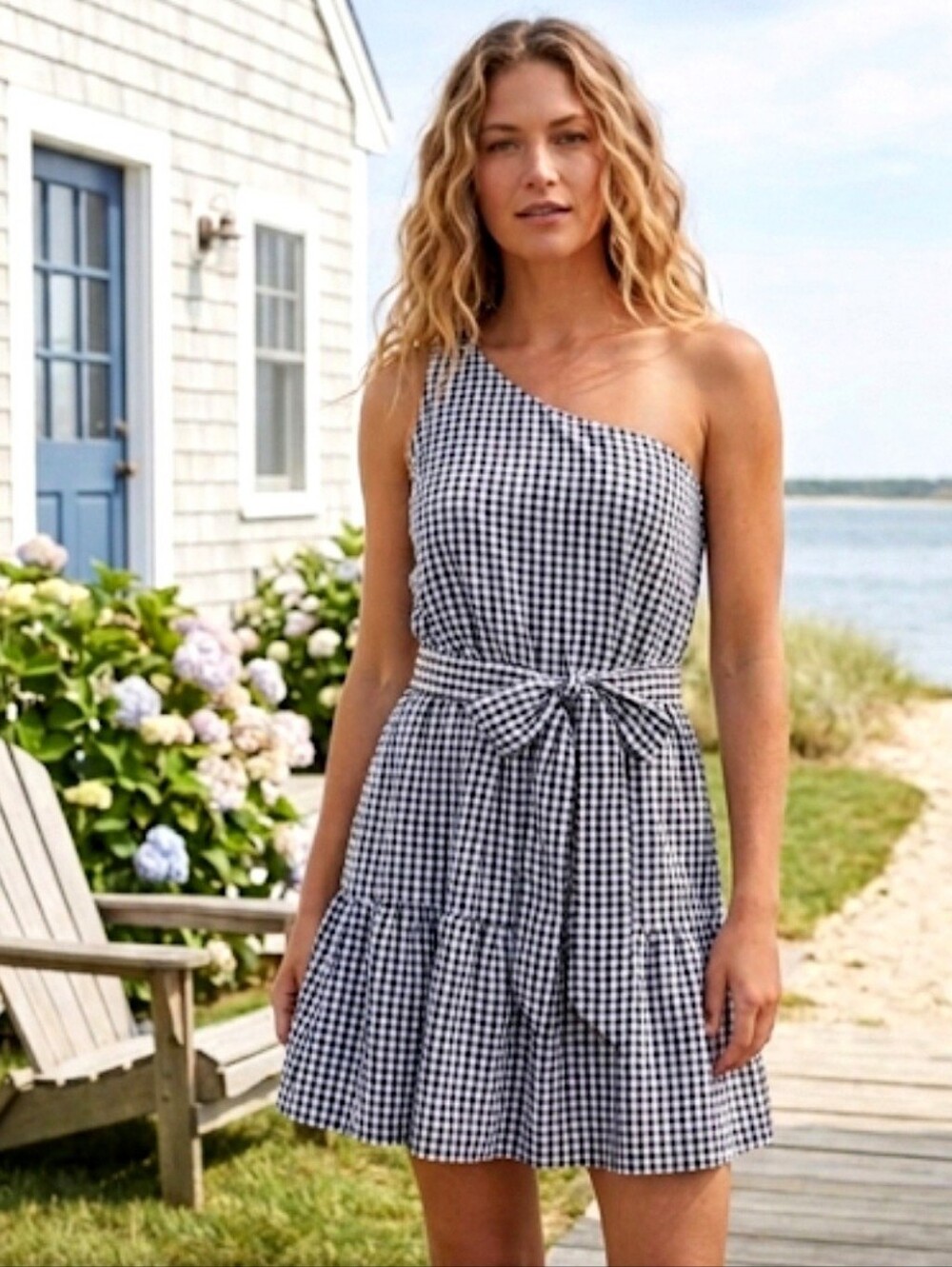 Vineyard Vines Gingham Seersucker One Shoulder Dress Size 10